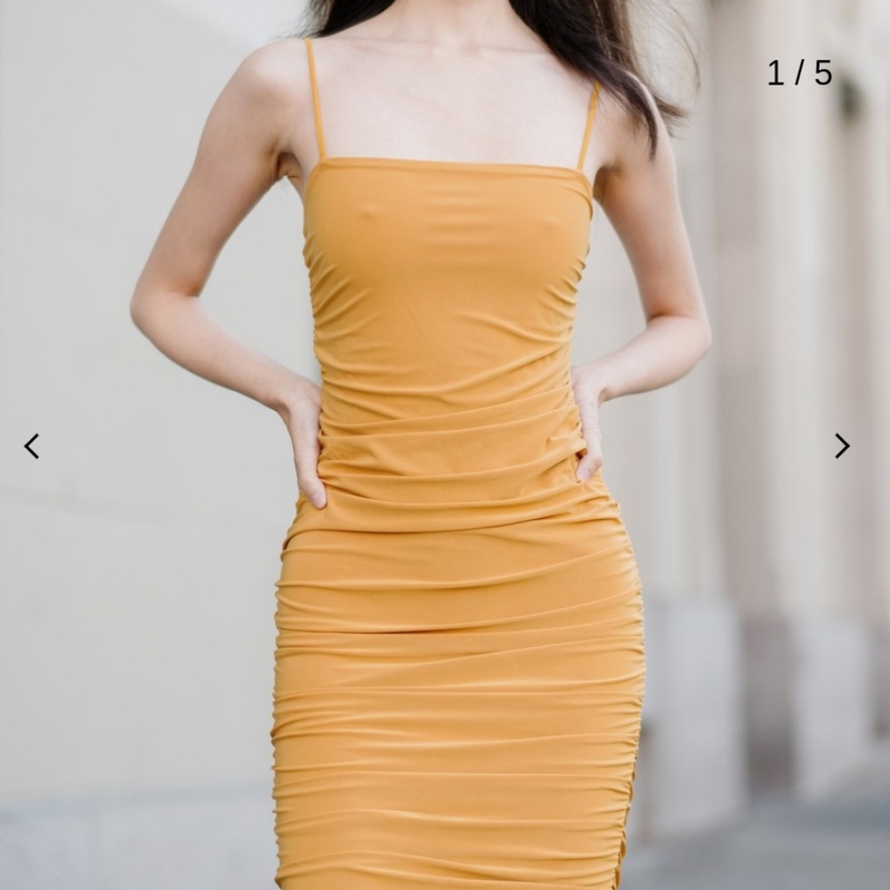 Yellow ruched OKAKIE dress